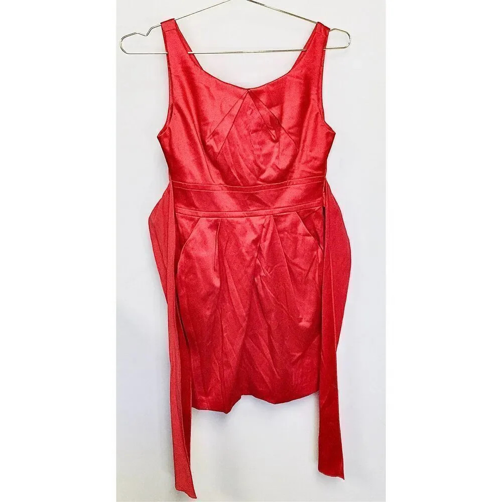 Teeze Me Womens‎ 5 Sleeveless Mini Dress Red Orange Back Tie Zip Pockets Stretch